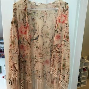 Floral kimono with fringe